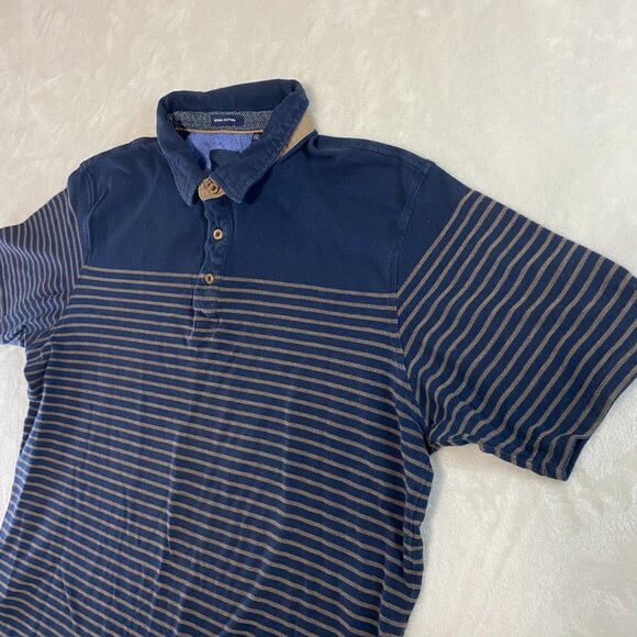 Daniel Hechter Paris Men's Shirt XXL Brown Navy Stripe Polo Golf Supima Cotton - Picture 2 of 10